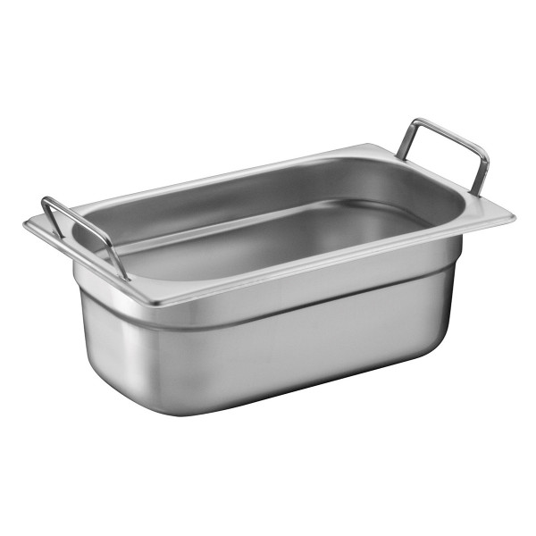 GN 1/4 container with foldable handles, stainless steel 